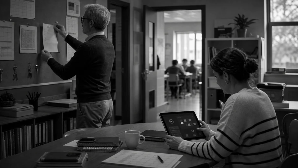Coordinación docente y administración revisando horarios del centro